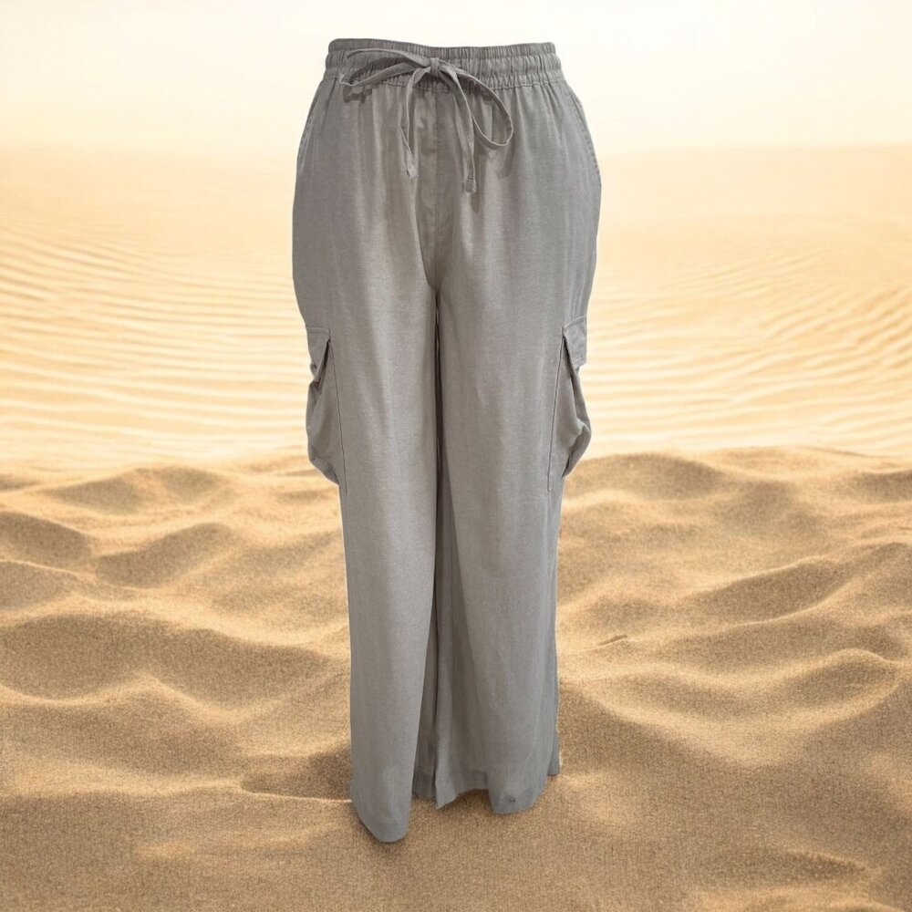 Serra Womens Viscose Linen Cargo Pant M Neutral Minimalist Lounge Coastal Travel